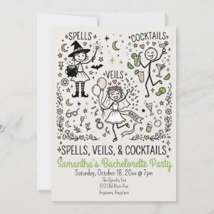 Spells, Sluiers en Cocktails Bachelorette Feest Kaart
