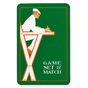 spelset en match, retro tennis referentie magneet