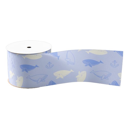 Sperm Whale Pattern (Blue) Grosgrain Ribbon Grosgrain Lint (Spoel)