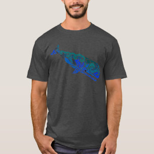 Sperm Whale Tribal Design gekleurd T-shirt