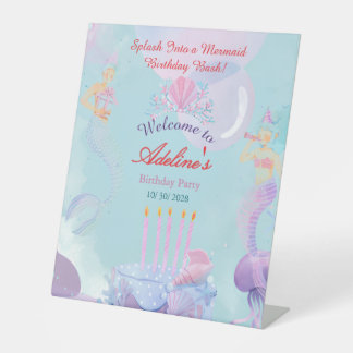 Spetter in een Zeemeermin Verjaardagsfeest! Reclamebord Met Voetstuk
