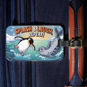 "Spetter & Lach" Whimige Arctische Pinguïn en Zeeh Bagagelabel
