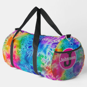 Spetter Regenboog Tie Dye monogram gepersonaliseer Plunjezak
