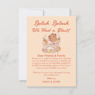 Spetter Spat Capybara Meisje Baby Shower Bedankkaart
