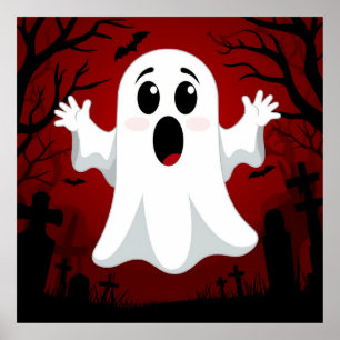 Spetterende Cartoon Geest Spookachtige Halloween M Poster