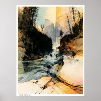 Spetterende illustratie van bergstroom. poster