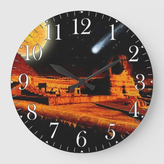 Sphinx & Moon over de Egyptische Giza Pyramide Art Grote Klok (Voorkant)