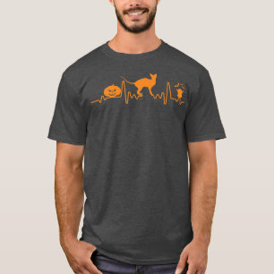 Sphyn Cat Heartbeat Pumpkin Funny Halloween Costum T-shirt