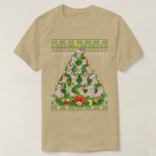 Sphyn Cat Xmas Lighting Tree Sphyn Cat Ugly Christ T-shirt (Design voorkant)
