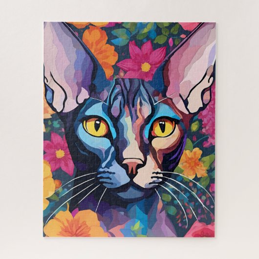 Sphynx Cat Art Bloemen Bloemen Bloemen Jigsaw Puzz Legpuzzel (Verticaal)