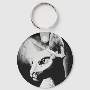 Sphynx Cat Black White Contrast Kat Portret Art Sleutelhanger
