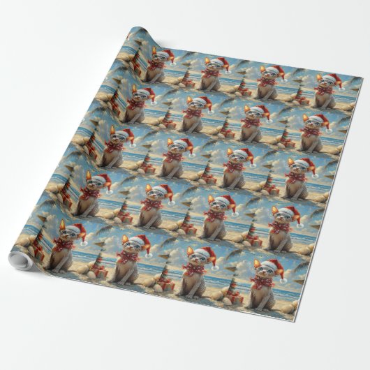 Sphynx Cat Christmas Beach Cadeaupapier (Uitgerold)