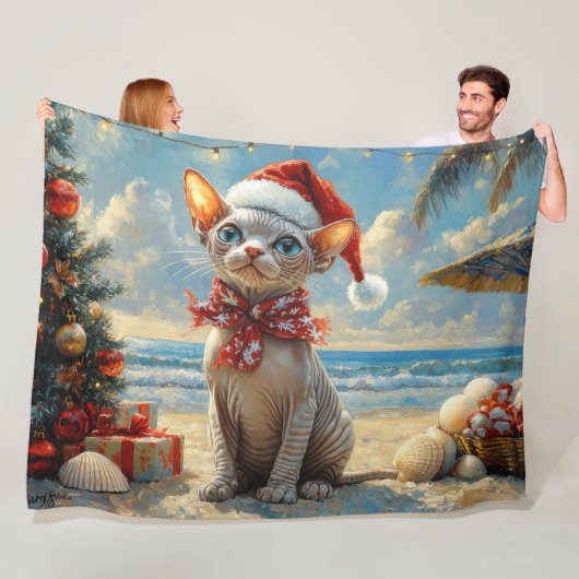 Sphynx Cat Christmas  Beach Fleece Deken (In situ)