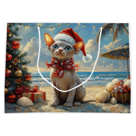 Sphynx Cat Christmas Beach Groot Cadeauzakje (Voorkant)