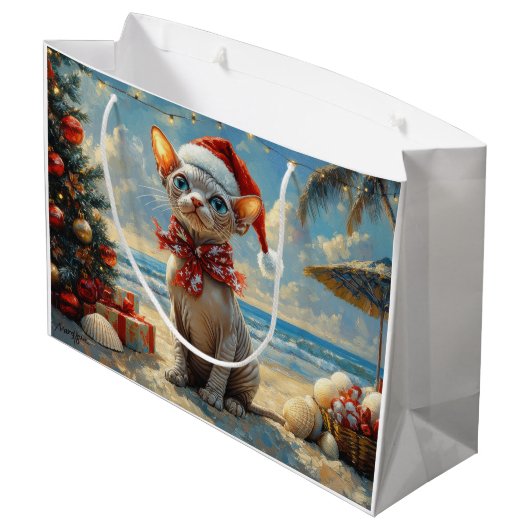Sphynx Cat Christmas Beach Groot Cadeauzakje (Achterkant Gekanteld)