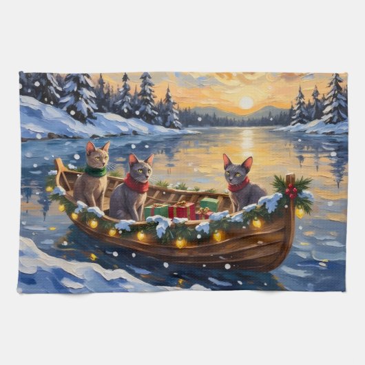Sphynx Cat Christmas Boat Holiday Theedoek (Horizontaal)