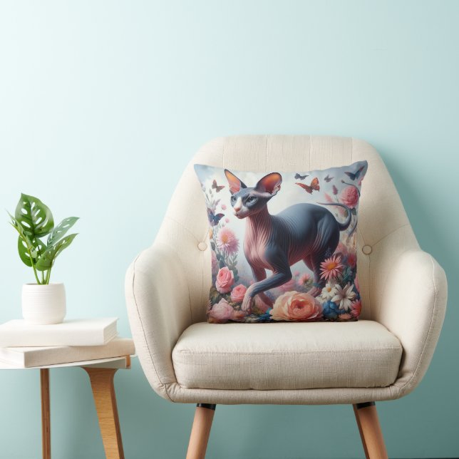  Sphynx Cat & Flowers Kussen (Stoel)