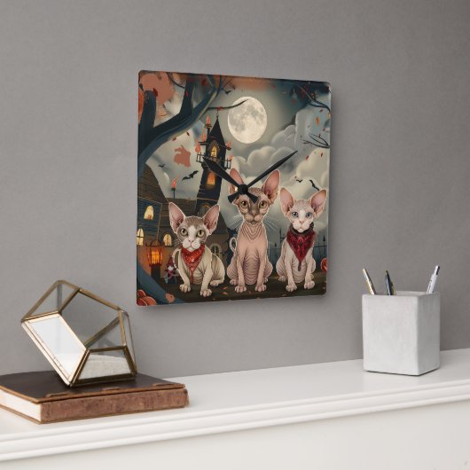 Sphynx Cat Halloween Spooky Vierkante Klok (Kantoor)