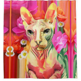 Sphynx Cat in de bloemen Douchegordijn