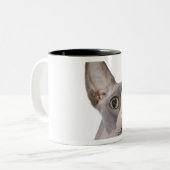 Sphynx Cat met verraste expressie Tweekleurige Koffiemok (Voorkant links)