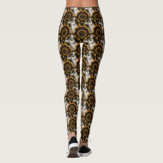 Sphynx Cat Ninja black and gold Mod Flower Leggings (Achterkant)