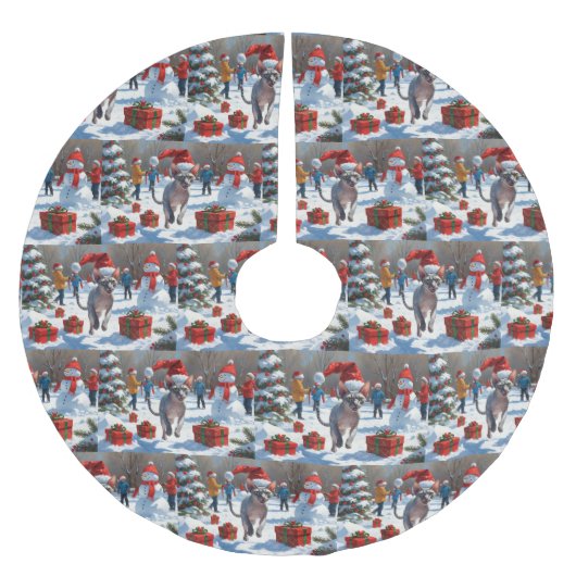 Sphynx Cat Running in Snow met kerst Pet Kerstboom Rok (Voorkant)