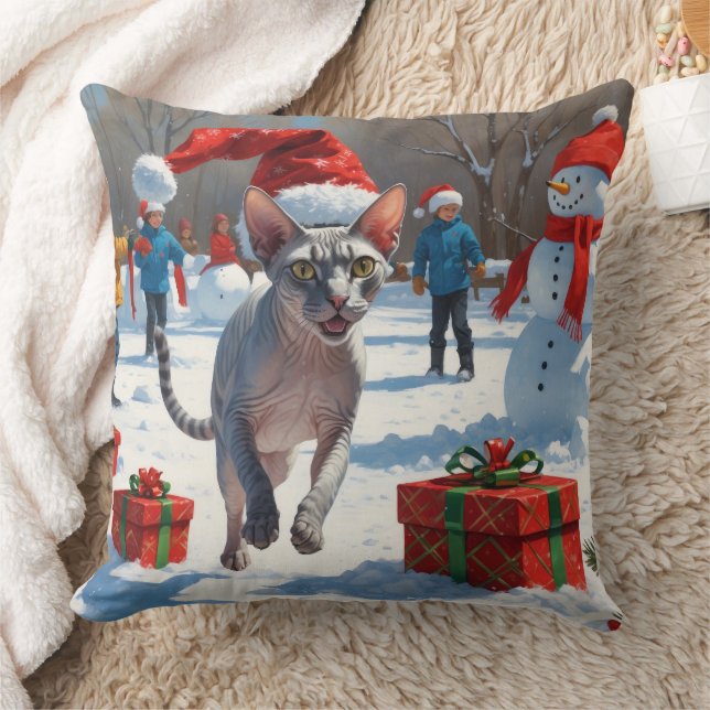 Sphynx Cat Running in Snow met kerst Pet Kussen (Deken)
