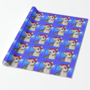 Sphynx Cat Santa Blue Kerstmis Cadeaupapier