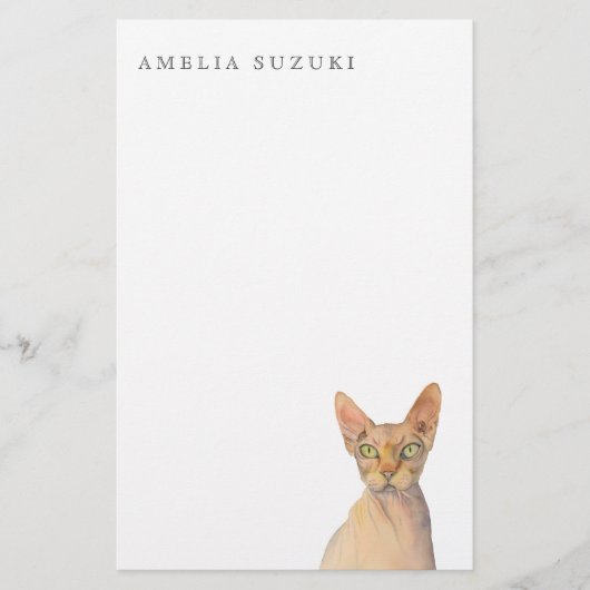 Sphynx Cat Waterverf Portret met naam Briefpapier (Voorkant)