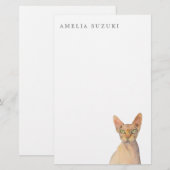 Sphynx Cat Waterverf Portret met naam Briefpapier (Voorkant / Achterkant)