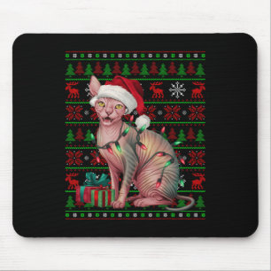 Sphynx Cat Xmas Lights Ugly Santa Hat Sphynx Cat C Muismat