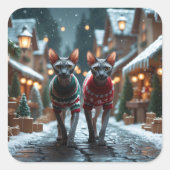 Sphynx Cats Christmas Snow Holiday Vierkante Sticker (Voorkant)
