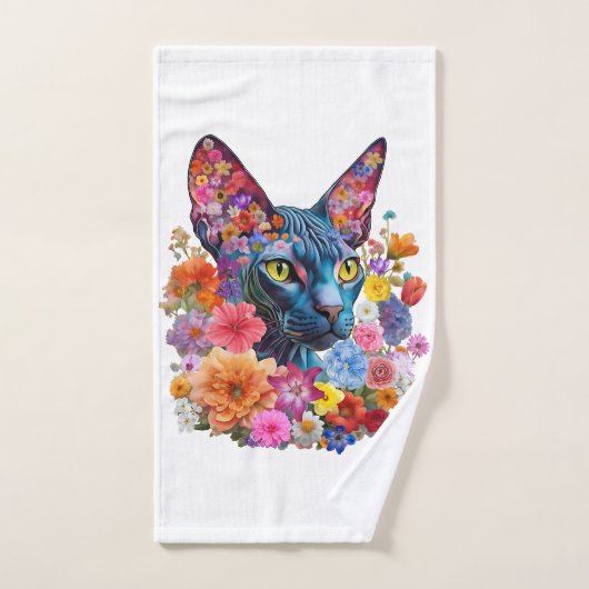 Sphynx Chat Floral Fleurs de serviettes à main (Serviette à main)