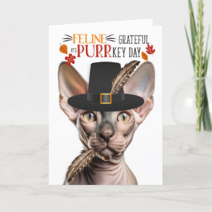 Sphynx Haarloze Kat Dankbaar voor PURRkey Day Feestdagen Kaart
