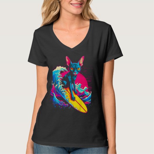 Sphynx Hairless Cat Surfing T-shirt (Voorkant)