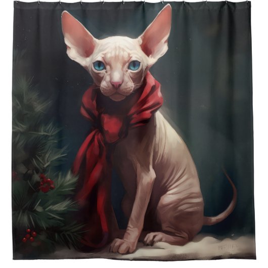 Sphynx Hond in Sneeuw Kerstmis Douchegordijn (Voorkant)
