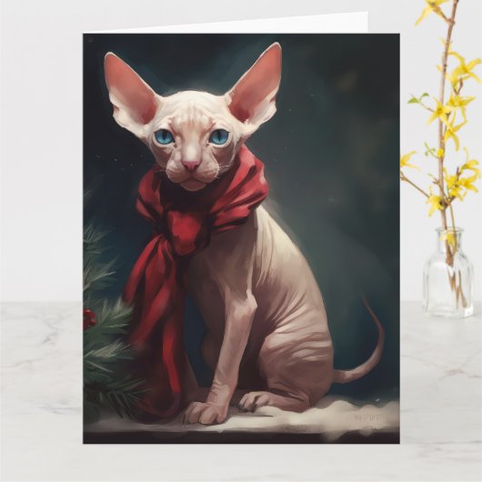 Sphynx Hond in Sneeuw Kerstmis Kaart (Gele Bloem)