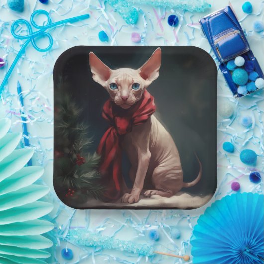 Sphynx Hond in Sneeuw Kerstmis Papieren Bordje (Feest)