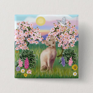 Sphynx Kat 1- Bloesems Vierkante Button 5,1 Cm