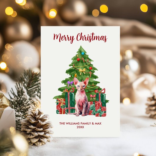 Sphynx Kat Familie Kerstmis Feestdagenkaart