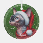 Sphynx Kat Groen Kerstmis Glas Ornament (Voorkant)