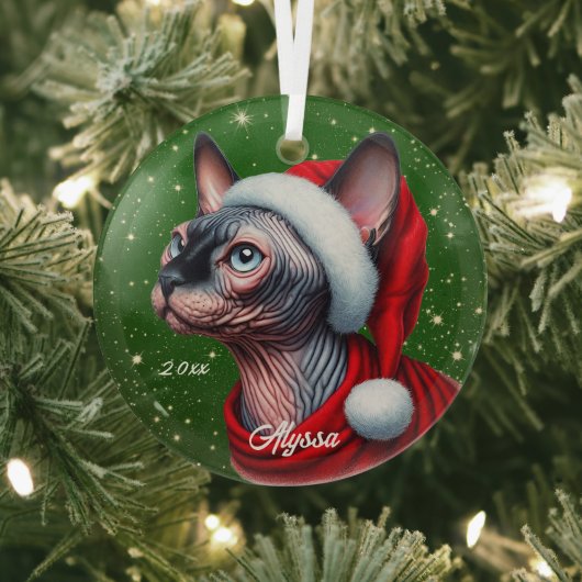 Sphynx Kat Groen Kerstmis Glas Ornament (Insitu)