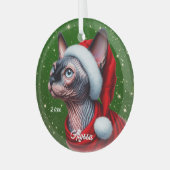 Sphynx Kat Groen Kerstmis Glas Ornament (Voorkant links)