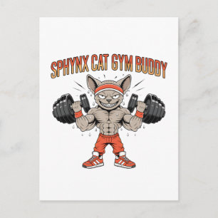 Sphynx Kat Gym Buddy Cartoon Fitness Kunst Briefkaart