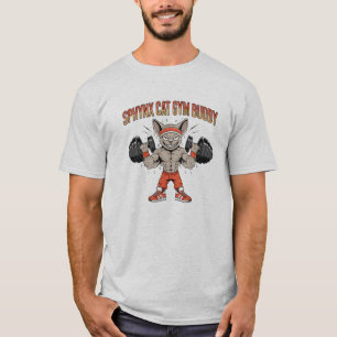 Sphynx Kat GYM-buddy Cartoon Fitness Kunst T-shirt