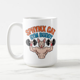 Sphynx Kat Gym Buddy Spierster Cartoon Kunst Koffiemok