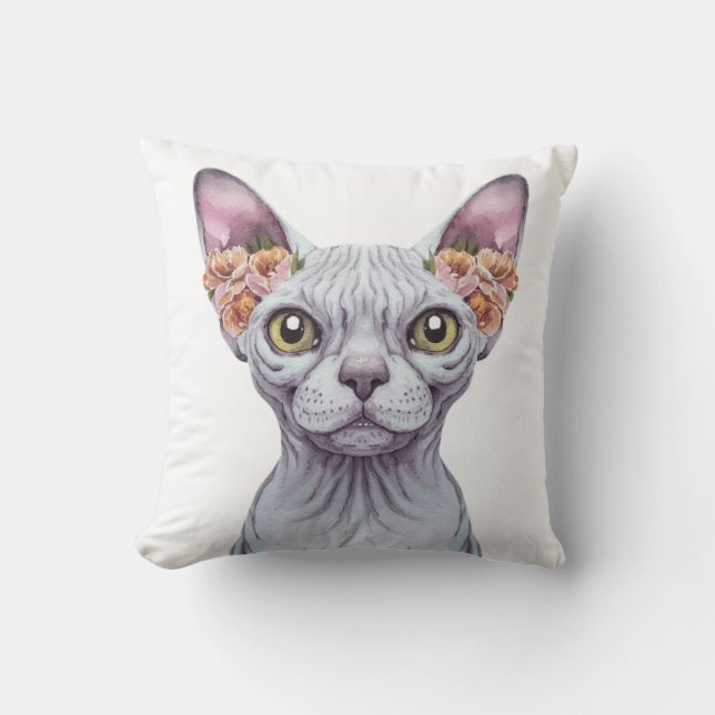 Sphynx Kat Hoorbloemen Kussen (Voorkant)