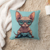 Sphynx kat houdt gamecontroller vast kussen (Deken)