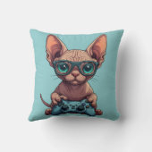 Sphynx kat houdt gamecontroller vast kussen (Achterkant)