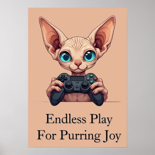 Sphynx kat houdt gamecontroller vast poster (Voorkant)